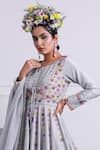 Shop_KIRAN KALSI_Grey Raw Silk Embroidery Floral Round Neck Vine Anarkali With Dupatta _Online_at_Aza_Fashions