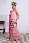 Shop_KIRAN KALSI_Pink Tulle Embroidery Floral Square Neck Hand Tunic Sharara Set_Online_at_Aza_Fashions
