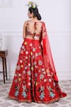 Shop_KIRAN KALSI_Red Tulle Hand Embroidery Floral Scoop Neck Raw Silk 3d Lehenga Set_at_Aza_Fashions