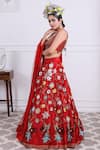 KIRAN KALSI_Red Tulle Hand Embroidery Floral Scoop Neck Raw Silk 3d Lehenga Set_Online_at_Aza_Fashions