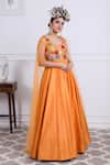 Buy_KIRAN KALSI_Orange Tulle Embroidery Floral Scoop Neck Bodice Anarkali _at_Aza_Fashions