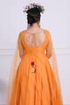 Shop_KIRAN KALSI_Orange Tulle Embroidery Floral Scoop Neck Bodice Anarkali _at_Aza_Fashions