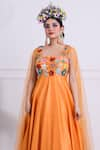 KIRAN KALSI_Orange Tulle Embroidery Floral Scoop Neck Bodice Anarkali _Online_at_Aza_Fashions