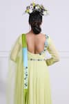 Shop_KIRAN KALSI_Green Tulle Embroidery Floral V Neck Placement Anarkali With Dupatta _at_Aza_Fashions