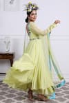 Buy_KIRAN KALSI_Green Tulle Embroidery Floral V Neck Placement Anarkali With Dupatta _Online_at_Aza_Fashions