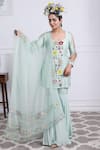 Buy_KIRAN KALSI_Green Organza Embroidery Floral U Neck Bloom Kurta Sharara Set_at_Aza_Fashions