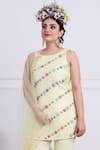 Buy_KIRAN KALSI_Yellow Tulle Embroidery Floral Round Neck Linear Kurta Sharara Set_Online_at_Aza_Fashions