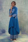 Sonia Khatri Blue Muslin Tassels, Embroidery V-neck Floral High Low Tunic Set Online at Aza Fashions Sonia Khatri_Blue Muslin Tassels, Embroidery V-neck Floral High Low Tunic Set _Online_at_Aza_Fashions