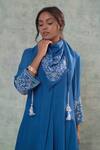 Shop Sonia Khatri Blue Muslin Tassels, Embroidery V-neck Floral High Low Tunic Set Online at Aza Fashions Shop_Sonia Khatri_Blue Muslin Tassels, Embroidery V-neck Floral High Low Tunic Set _Online_at_Aza_Fashions