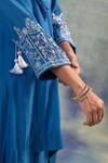 Sonia Khatri Blue Muslin Tassels, Embroidery V-neck Floral High Low Tunic Set at Aza Fashions Sonia Khatri_Blue Muslin Tassels, Embroidery V-neck Floral High Low Tunic Set _at_Aza_Fashions
