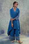 Buy Sonia Khatri Blue Muslin Tassels, Embroidery V-neck Floral High Low Tunic Set Buy_Sonia Khatri_Blue Muslin Tassels, Embroidery V-neck Floral High Low Tunic Set