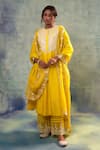 Buy_Sonia Khatri_Yellow Silk, Organza Embroidery, Sequins Round Neck Sunny Vivid Suit Palazzo Set _at_Aza_Fashions