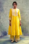 Sonia Khatri_Yellow Silk, Organza Embroidery, Sequins Round Neck Sunny Vivid Suit Palazzo Set _Online_at_Aza_Fashions