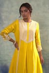 Buy_Sonia Khatri_Yellow Silk, Organza Embroidery, Sequins Round Neck Sunny Vivid Suit Palazzo Set _Online_at_Aza_Fashions