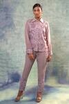 Buy_Sonia Khatri_Purple Muslin, Organza Sequins, Embroidery Collared, Suave Shirt And Pant Set _at_Aza_Fashions