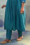 Buy_Sonia Khatri_Blue Organza, Silk Embroidery Round Neck Pristine Gathered Kurta And Pant Set _Online_at_Aza_Fashions