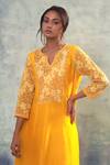 Shop_Sonia Khatri_Yellow Silk, Organza Sequins, Embroidery Split Lightning Kurta And Pant Set _Online_at_Aza_Fashions