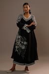 Buy_Sonia Khatri_Black Silk Embroidery V-neck Pankhudi Long Kurta And Palazzo Set _at_Aza_Fashions