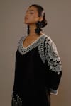 Sonia Khatri_Black Silk Embroidery V-neck Pankhudi Long Kurta And Palazzo Set _Online_at_Aza_Fashions