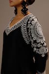 Buy_Sonia Khatri_Black Silk Embroidery V-neck Pankhudi Long Kurta And Palazzo Set _Online_at_Aza_Fashions