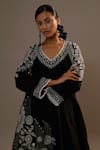 Sonia Khatri_Black Silk Embroidery V-neck Pankhudi Long Kurta And Palazzo Set _at_Aza_Fashions