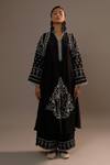 Buy_Sonia Khatri_Black Silk Sequins Mandarin Collar Surmai Mughal Embroidered Kurta With Palazzo _at_Aza_Fashions