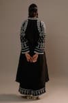 Shop_Sonia Khatri_Black Silk Sequins Mandarin Collar Surmai Mughal Embroidered Kurta With Palazzo _at_Aza_Fashions