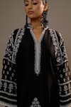 Shop_Sonia Khatri_Black Silk Sequins Mandarin Collar Surmai Mughal Embroidered Kurta With Palazzo _Online_at_Aza_Fashions