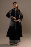 Buy_Sonia Khatri_Black Silk Embroidery Collared Alpana Blossom Kurta With Palazzo _at_Aza_Fashions