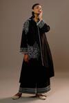 Sonia Khatri_Black Silk Embroidery Collared Alpana Blossom Kurta With Palazzo _Online_at_Aza_Fashions