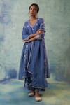 Buy_Sonia Khatri_Blue Silk, Organza Sequins, Embroidery V-neck Buttercup Flora Kurta Palazzo Set _Online_at_Aza_Fashions