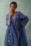Shop_Sonia Khatri_Blue Silk, Organza Sequins, Embroidery V-neck Buttercup Flora Kurta Palazzo Set _Online_at_Aza_Fashions