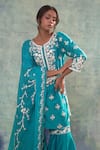 Sonia Khatri_Blue Organza, Silk Sequins, Embroidery Round Neck Petunia Kurta Palazzo Set _Online_at_Aza_Fashions