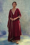 Buy_Sonia Khatri_Maroon Summer Silk Embroidery Dahlia Sequin V Neck Anarkali Palazzo Set _at_Aza_Fashions