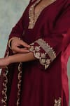 Buy_Sonia Khatri_Maroon Summer Silk Embroidery Dahlia Sequin V Neck Anarkali Palazzo Set _Online_at_Aza_Fashions