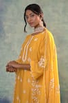 Sonia Khatri_Yellow Organza, Silk Sequins, Beads, Pearls, Blossom Flora Anarkali Palazzo Set _Online_at_Aza_Fashions