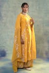 Buy_Sonia Khatri_Yellow Organza, Silk Sequins, Beads, Pearls, Blossom Flora Anarkali Palazzo Set _Online_at_Aza_Fashions