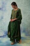 Sonia Khatri_Green Organza, Silk Sequins, Embroidery Round Bloom Garden Anarkali Palazzo Set _Online_at_Aza_Fashions