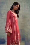 Buy_Sonia Khatri_Pink Organza Embroidery V-neck Floral Garden Kurta With Pant _Online_at_Aza_Fashions