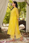 Charu Makkar_Yellow Chanderi Hand Paint Daisy Frilly Round Kurta With Pant _at_Aza_Fashions