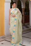 Buy_Charu Makkar_Green Chanderi Floral Patch Border Cut Work Saree With Unstitched Blouse Fabric _at_Aza_Fashions