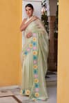 Charu Makkar_Green Chanderi Floral Patch Border Cut Work Saree With Unstitched Blouse Fabric _Online_at_Aza_Fashions