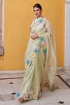 Buy_Charu Makkar_Green Chanderi Floral Patch Border Cut Work Saree With Unstitched Blouse Fabric _Online_at_Aza_Fashions