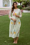 Buy_Charu Makkar_Green Chanderi Cotton Embroidery Blossom Patch Tiered Dress With Slip _at_Aza_Fashions