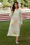 Buy_Charu Makkar_Green Chanderi Cotton Flora Patch Pintucked Yoke Dress With Slip _at_Aza_Fashions