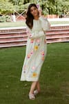 Buy_Charu Makkar_Green Chanderi Cotton Flora Patch Pintucked Yoke Dress With Slip _Online_at_Aza_Fashions