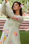 Shop_Charu Makkar_Green Chanderi Cotton Flora Patch Pintucked Yoke Dress With Slip _Online_at_Aza_Fashions