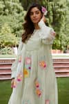 Charu Makkar_Green Chanderi Cotton Flora Patch Pintucked Yoke Dress With Slip _at_Aza_Fashions