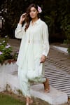 Buy_Charu Makkar_Green Chanderi Cotton Embroidery Flora Collar Back Shirt Tulip Pant Set _Online_at_Aza_Fashions