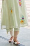 Buy_Charu Makkar_Green Chanderi Cotton Embroidery Flora Garden Patch Anarkali With Pant 